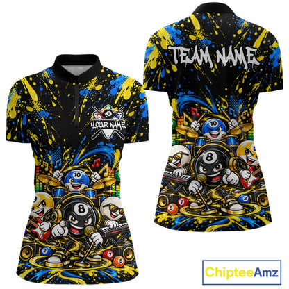 Custom Colorful Funny Music Billiard Shirt for Women 10 Ball Billiard Jersey Polo & Quarter-Zip BHT150