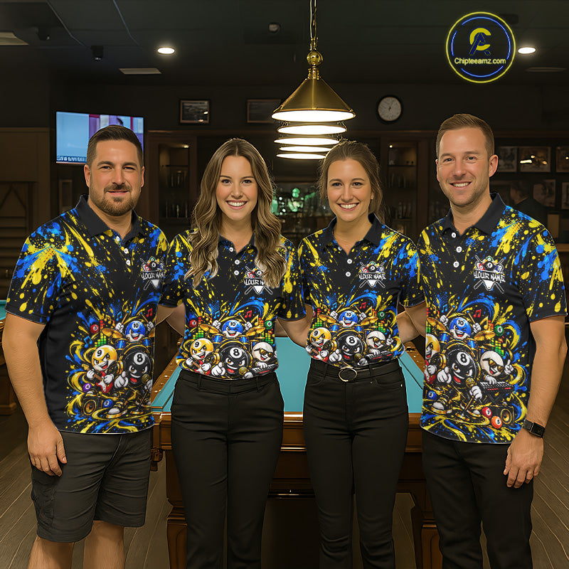 Custom Colorful Funny Music Billiard Shirt for Men 10 Ball Billiard Jersey Polo & Quarter-Zip BHT150