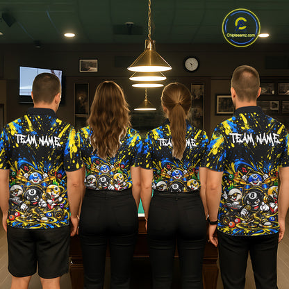 Custom Colorful Funny Music Billiard Shirt for Men 10 Ball Billiard Jersey Polo & Quarter-Zip BHT150