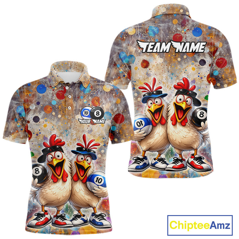 Custom Funny Chicken Billiard Shirt 8 Ball & 10 Ball for Men Pool Billiard Jersey Polo & 1/4-Zip BHT155