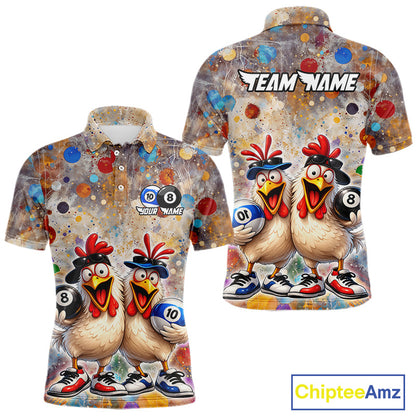 Custom Funny Chicken Billiard Shirt 8 Ball & 10 Ball for Men Pool Billiard Jersey Polo & 1/4-Zip BHT155