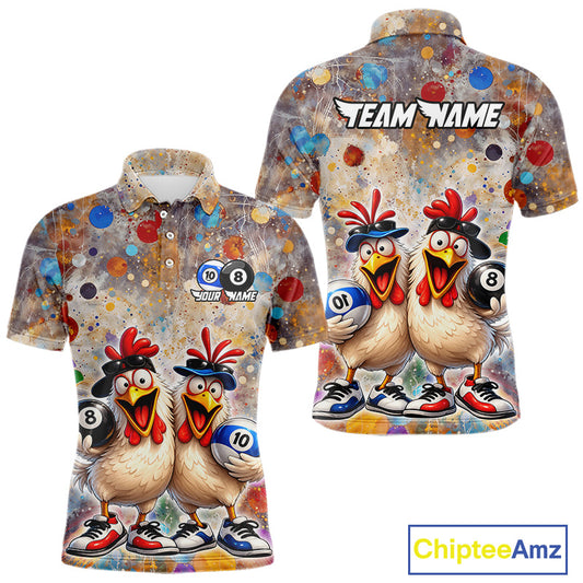 Custom Funny Chicken Billiard Shirt 8 Ball & 10 Ball for Men Pool Billiard Jersey Polo & 1/4-Zip BHT155