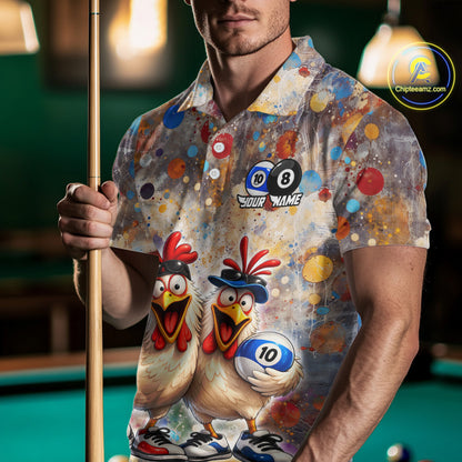 Custom Funny Chicken Billiard Shirt 8 Ball & 10 Ball for Men Pool Billiard Jersey Polo & 1/4-Zip BHT155