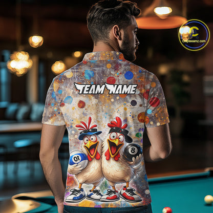 Custom Funny Chicken Billiard Shirt 8 Ball & 10 Ball for Men Pool Billiard Jersey Polo & 1/4-Zip BHT155