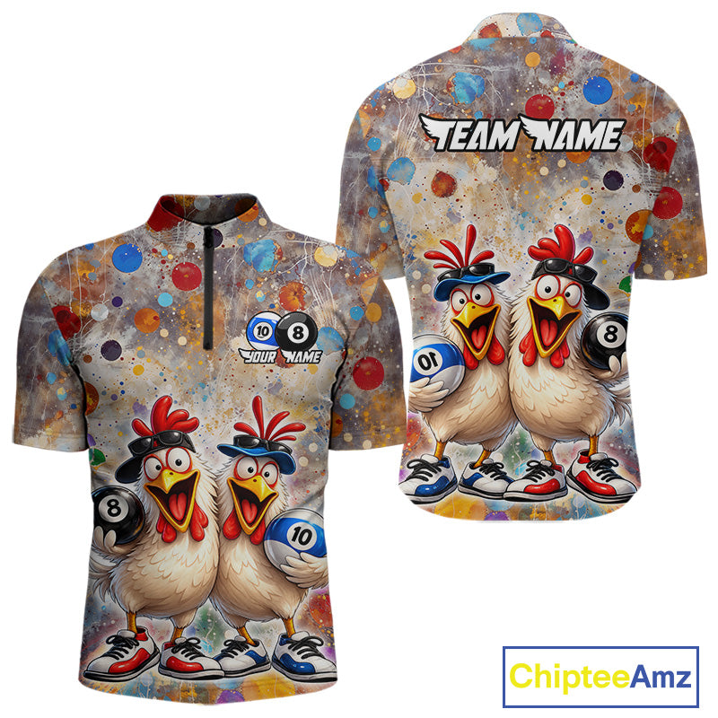 Custom Funny Chicken Billiard Shirt 8 Ball & 10 Ball for Men Pool Billiard Jersey Polo & 1/4-Zip BHT155