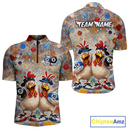 Custom Funny Chicken Billiard Shirt 8 Ball & 10 Ball for Men Pool Billiard Jersey Polo & 1/4-Zip BHT155