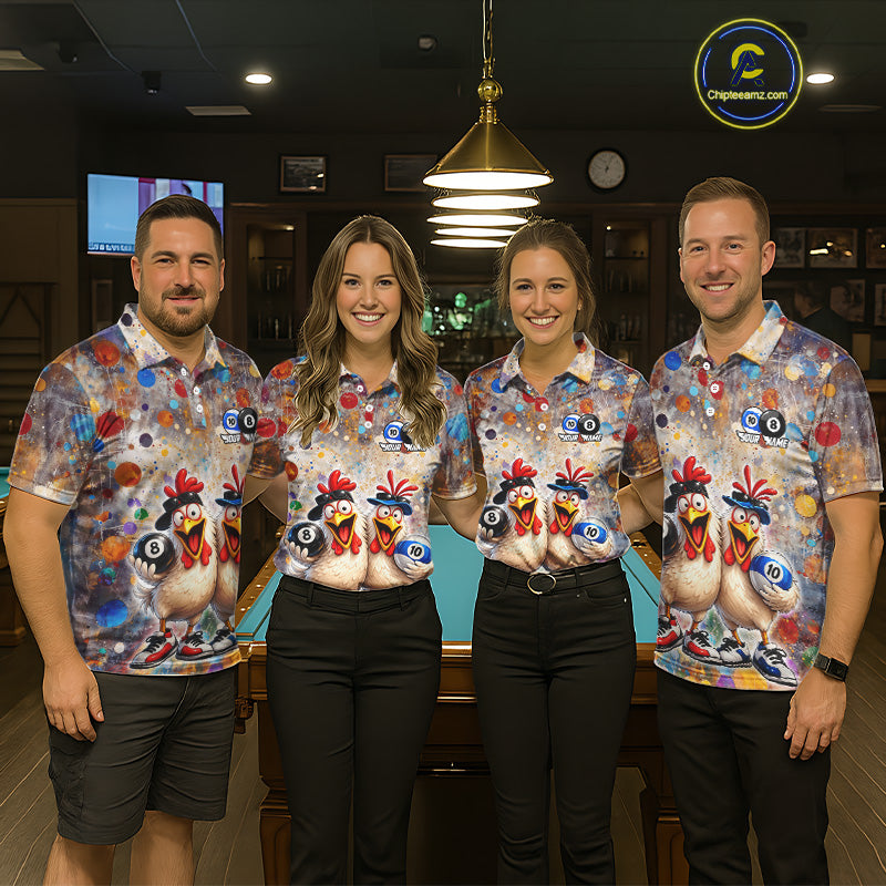 Custom Funny Chicken Billiard Shirt 8 Ball & 10 Ball for Men Pool Billiard Jersey Polo & 1/4-Zip BHT155