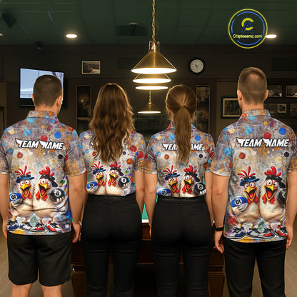 Custom Funny Chicken Billiard Shirt 8 Ball & 10 Ball for Men Pool Billiard Jersey Polo & 1/4-Zip BHT155
