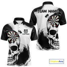 Load image into Gallery viewer, Personalized Skull Dart Shirts for Men Custom Black &amp; White Dart Jersey Polo &amp; Quarter-Zip Dartboard Shirt DHT24