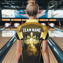 Load image into Gallery viewer, Custom Black and Gold Bowling Team Shirt Bowling Jersey for Women Polo &amp; 1/4-Zip Bowling Outfit QZT1142