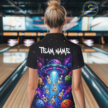 Load image into Gallery viewer, Person wearing a colorful bowling shirt with 'Team Name' text in a bowling alley.