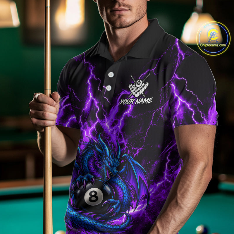 Custom Thunder Lightning Dragon 8 Ball Billiard Shirt Pool Billiard Jersey for Men BHT125