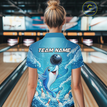 Load image into Gallery viewer, Custom Funny Dolphin Bowling Polo Shirt Blue Ocean Team Jersey Bowling Outfit for Women QZT857