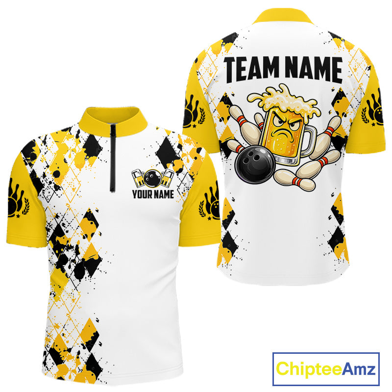 Custom Funny Beer Bowling Team Shirts for Men Bowling League Jersey QZT1280