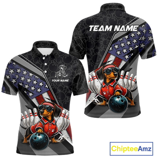 Custom American Flag Dachshund Bowling Shirts for Men Bowling Jersey QZT1281