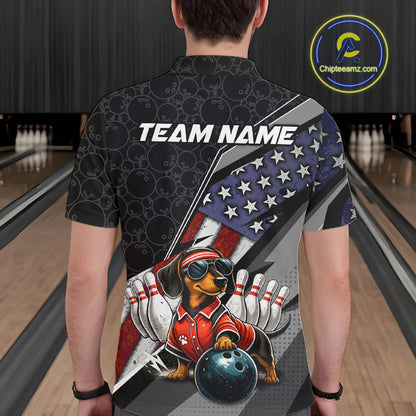 Custom American Flag Dachshund Bowling Shirts for Men Bowling Jersey QZT1281