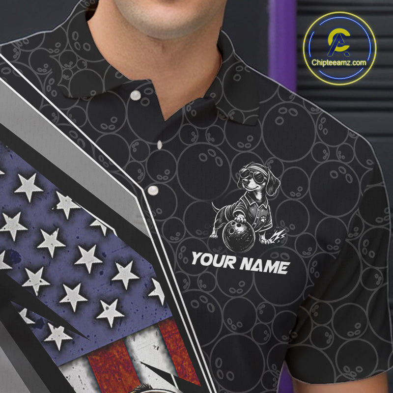 Custom American Flag Dachshund Bowling Shirts for Men Bowling Jersey QZT1281