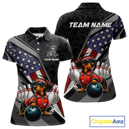 Custom American Flag Dachshund Bowling Shirts for Women Bowling Jersey QZT1281