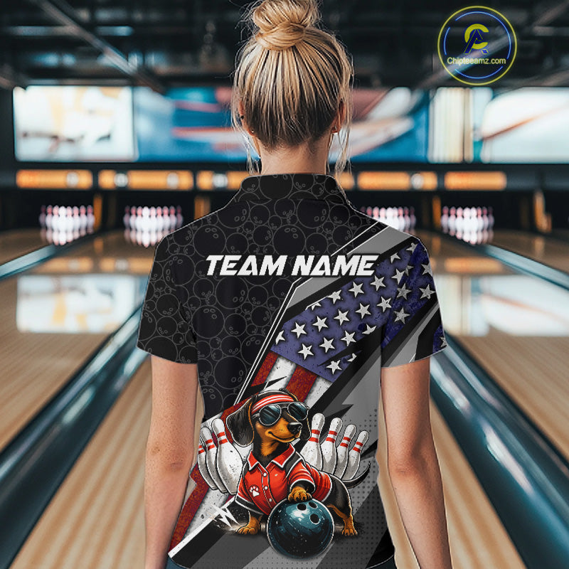 Custom American Flag Dachshund Bowling Shirts for Women Bowling Jersey QZT1281