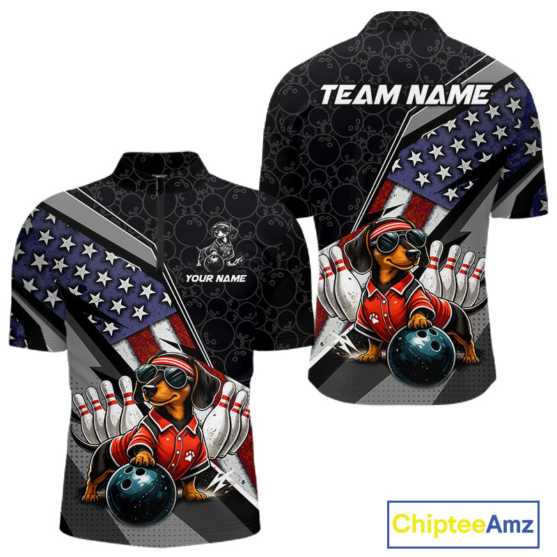Custom American Flag Dachshund Bowling Shirts for Men Bowling Jersey QZT1281
