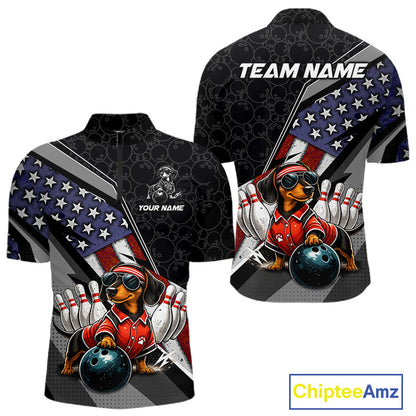 Custom American Flag Dachshund Bowling Shirts for Men Bowling Jersey QZT1281