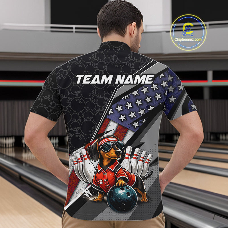 Custom American Flag Dachshund Bowling Shirts for Men Bowling Jersey QZT1281