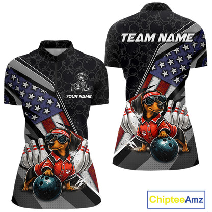 Custom American Flag Dachshund Bowling Shirts for Women Bowling Jersey QZT1281