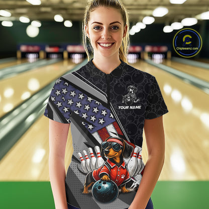Custom American Flag Dachshund Bowling Shirts for Women Bowling Jersey QZT1281