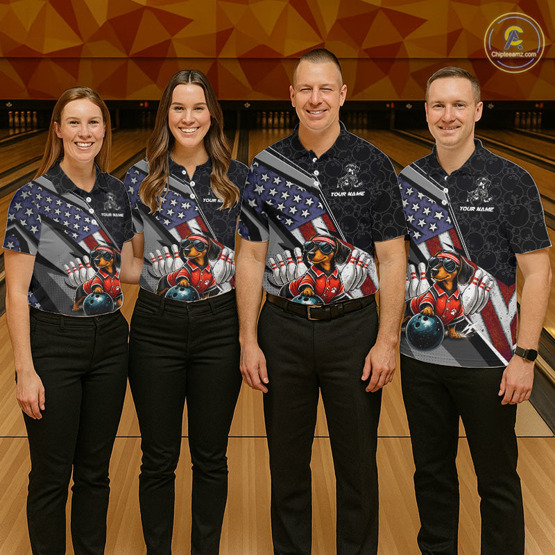 Custom American Flag Dachshund Bowling Shirts for Women Bowling Jersey QZT1281