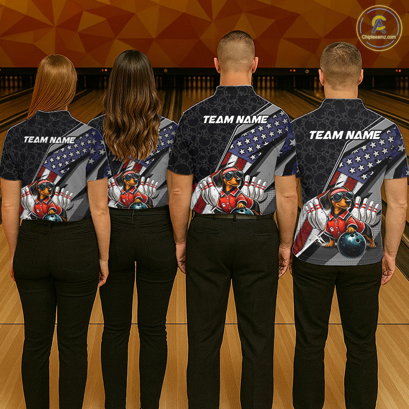 Custom American Flag Dachshund Bowling Shirts for Women Bowling Jersey QZT1281