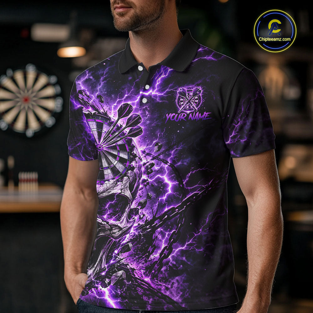 Custom Skull Darts Shirt for Men Thunder Lightning Dart Team Jersey Dartboard Shirt DHT87