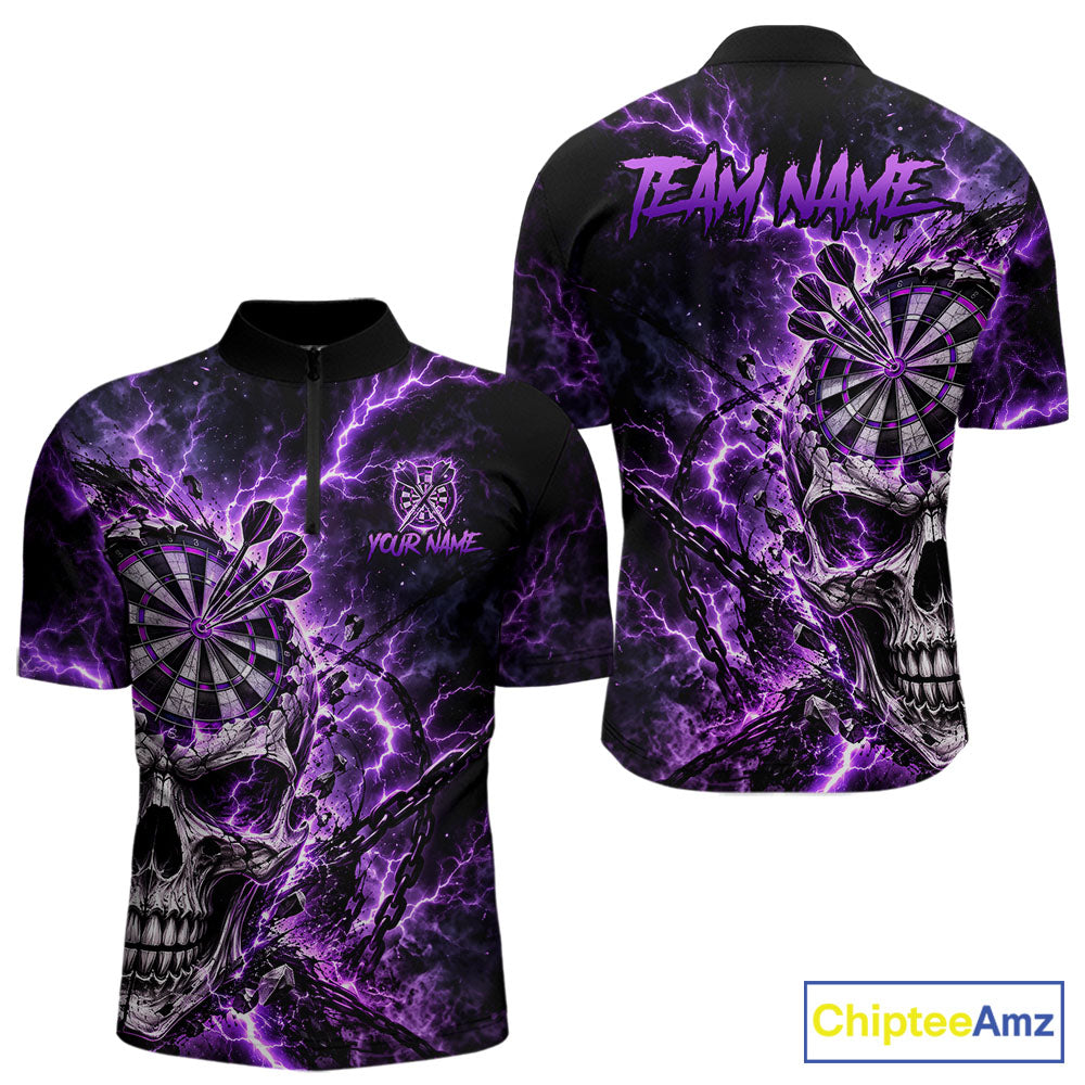Custom Skull Darts Shirt for Men Thunder Lightning Dart Team Jersey Dartboard Shirt DHT87