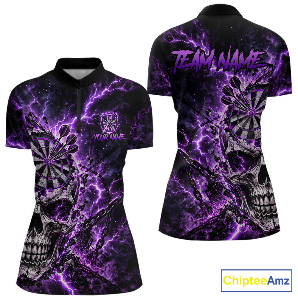 Custom Skull Darts Shirt for Women Thunder Lightning Dart Team Jersey Dartboard Shirt DHT87