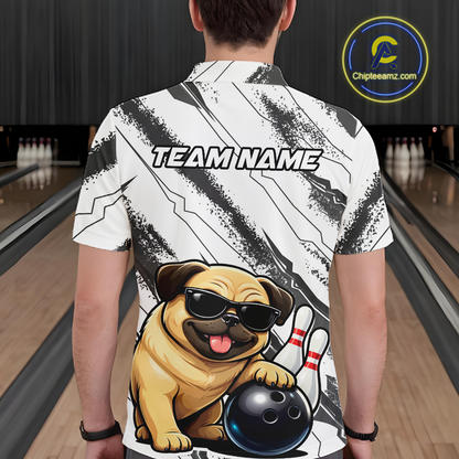 Funny Pug Dog Bowling Team Shirt for Men Custom Bowling Jersey Polo & 1/4-Zip Bowling Unisex QZT984