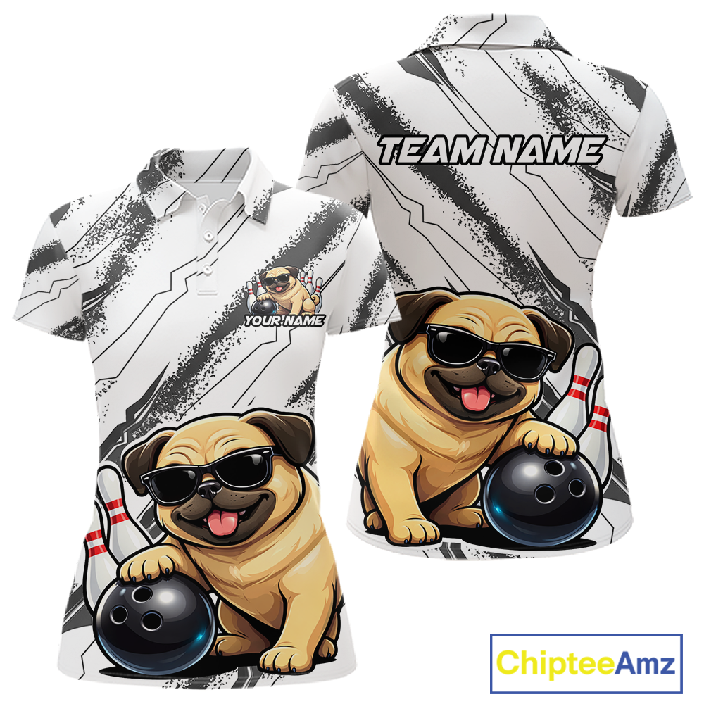 Funny Pug Dog Bowling Team Shirt for Women Custom Bowling Jersey Polo & 1/4-Zip Bowling Unisex QZT984