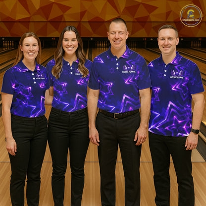 Custom Neon Purple Star Bowling Shirt for Men Bowling Jersey Polo & Quarter-Zip QZT1025
