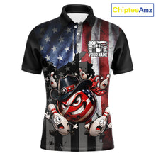 Load image into Gallery viewer, Polo shirt with American flag design and cartoon character on a white background