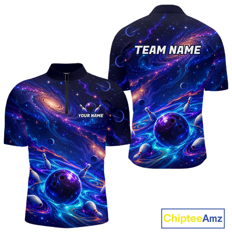 Custom Galaxy Bowling Shirt for Men Bowling League Jersey Bowling Outfit QZT1208