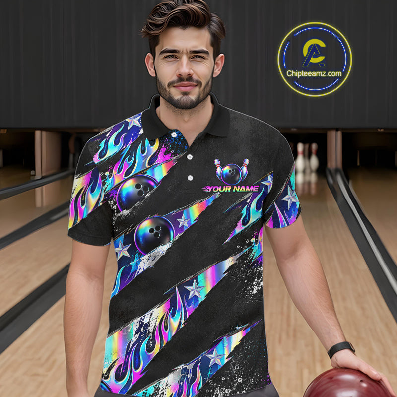 Custom Neon Flames Bowling Shirt for Men Bowling League Jersey QZT1284