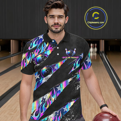 Custom Neon Flames Bowling Shirt for Men Bowling League Jersey QZT1284