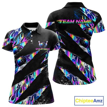 Custom Neon Flames Bowling Shirt for Women Bowling League Jersey QZT1284