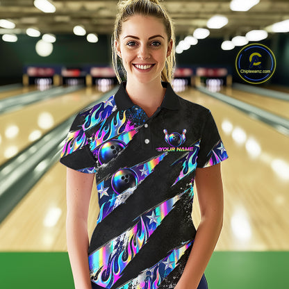 Custom Neon Flames Bowling Shirt for Women Bowling League Jersey QZT1284