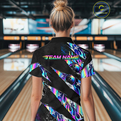 Custom Neon Flames Bowling Shirt for Women Bowling League Jersey QZT1284