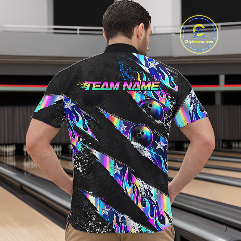 Custom Neon Flames Bowling Shirt for Men Bowling League Jersey QZT1284
