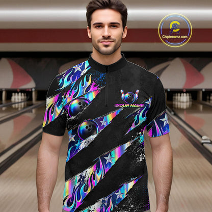 Custom Neon Flames Bowling Shirt for Men Bowling League Jersey QZT1284