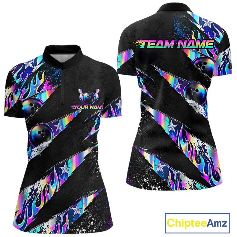 Custom Neon Flames Bowling Shirt for Women Bowling League Jersey QZT1284