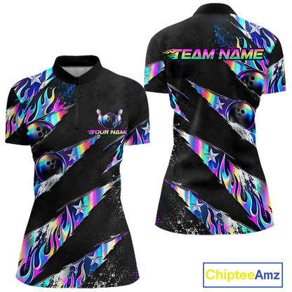 Custom Neon Flames Bowling Shirt for Women Bowling League Jersey QZT1284