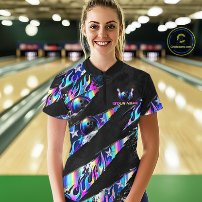 Custom Neon Flames Bowling Shirt for Women Bowling League Jersey QZT1284