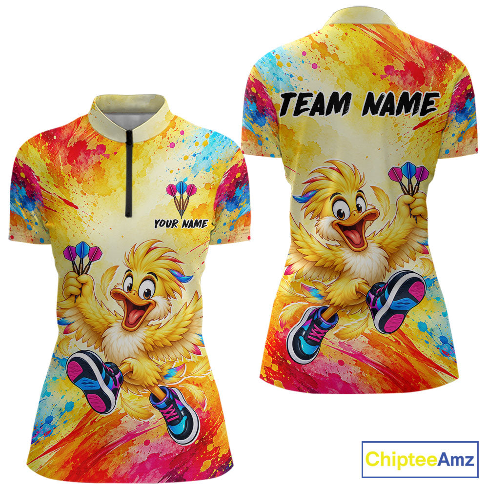 Custom Funny Duck Darts Shirt for Women Colorful Dart Team Jersey Dartboad Shirt DHT85
