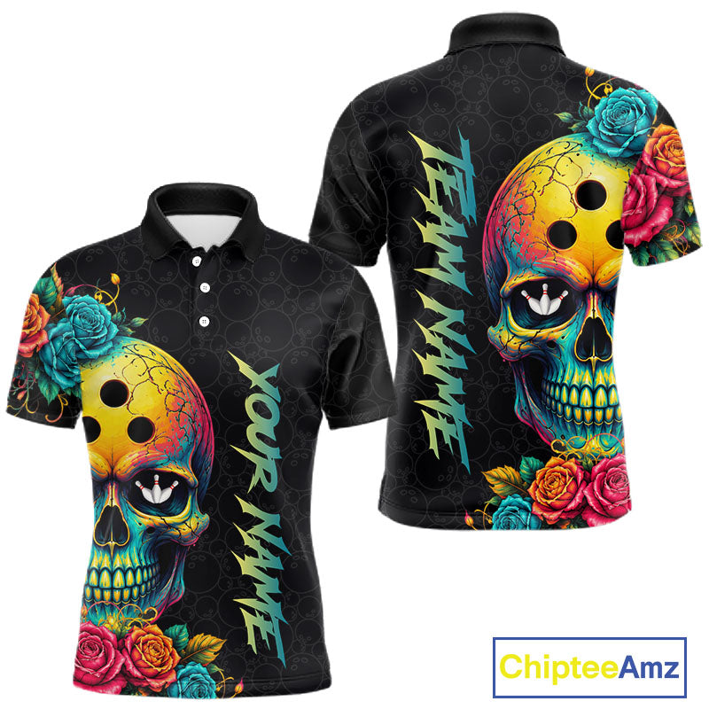 Funny Sugar Skull Bowling Shirt for Men Custom Bowling Jersey Polo & Quarter-Zip QZT1353